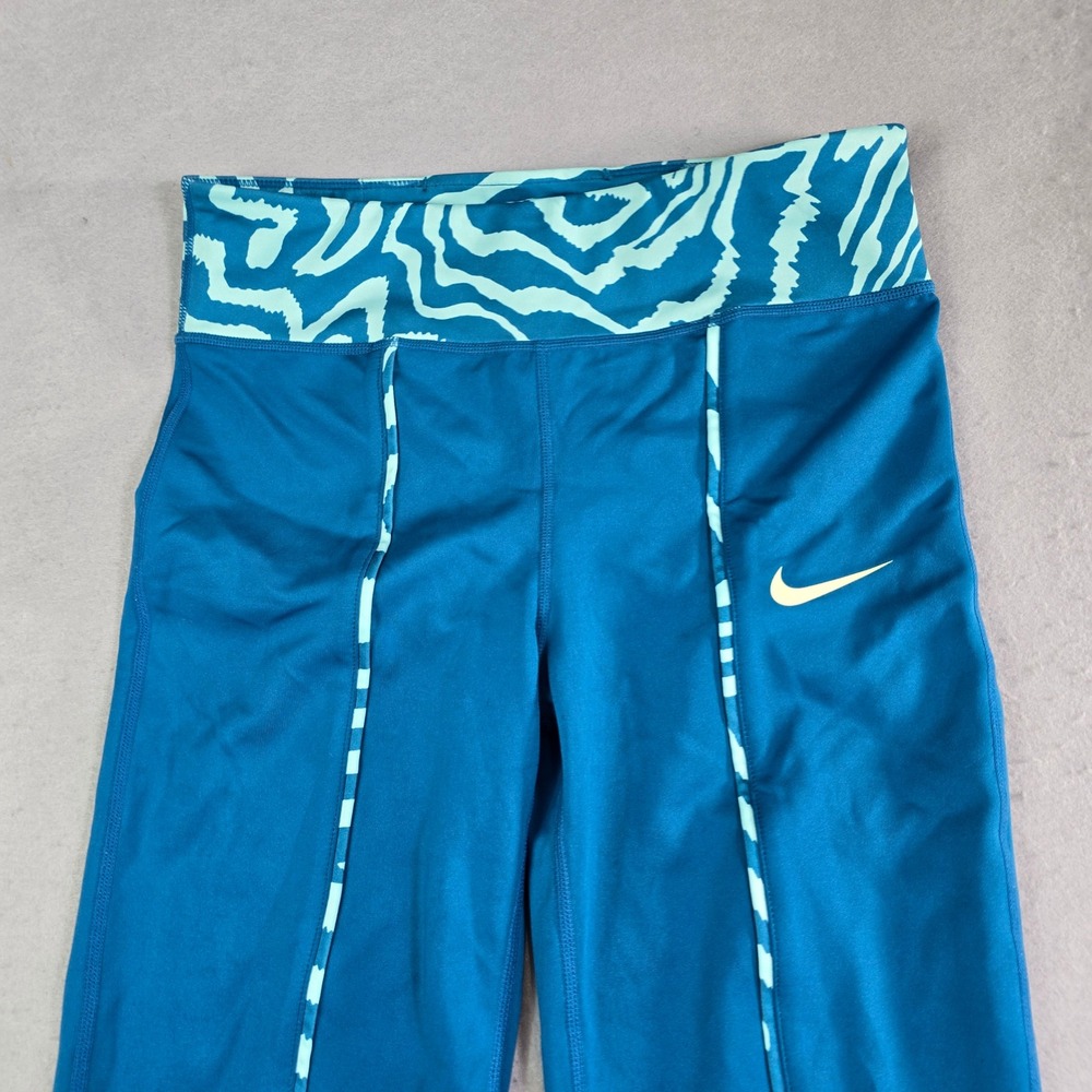 Nike Dri-FIT Leggings Girls XL Blue Teal Zebra‎ Stripe Tight Fit Dance Gym Track - Picture 2 of 9